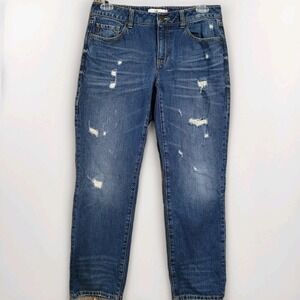 Cabi Distressed Boyfriend Jeans Size 6 x 29 Mid Rise Medium Wash 100% Cotton